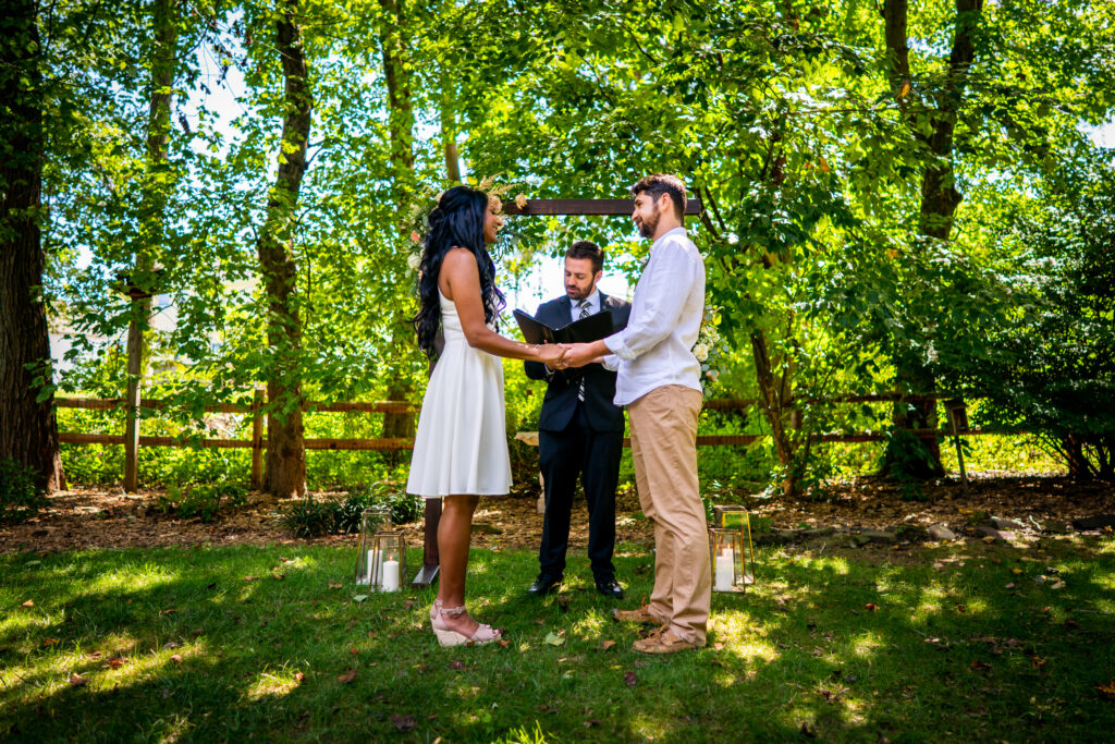 A small intimate backyard wedding ceremony